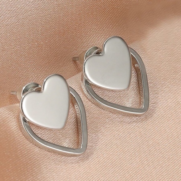 Any 4/$25! Silver Heart Studs w/Jacket Backs Earrings - Picture 4 of 7